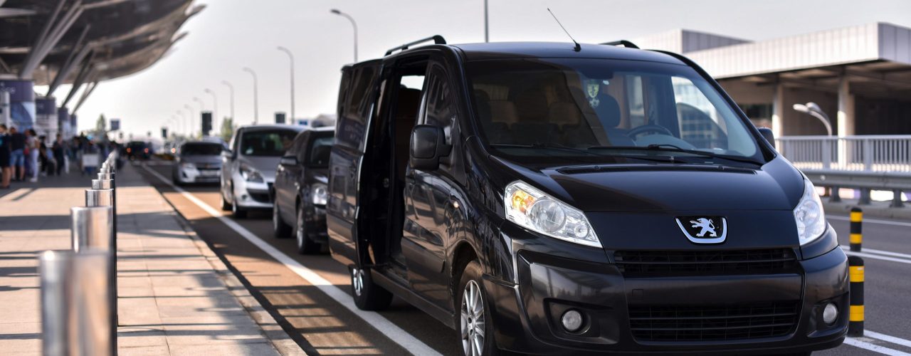 Boryspil / Ukraine - 07.22.19: MPV car shuttle in airport Peugeo